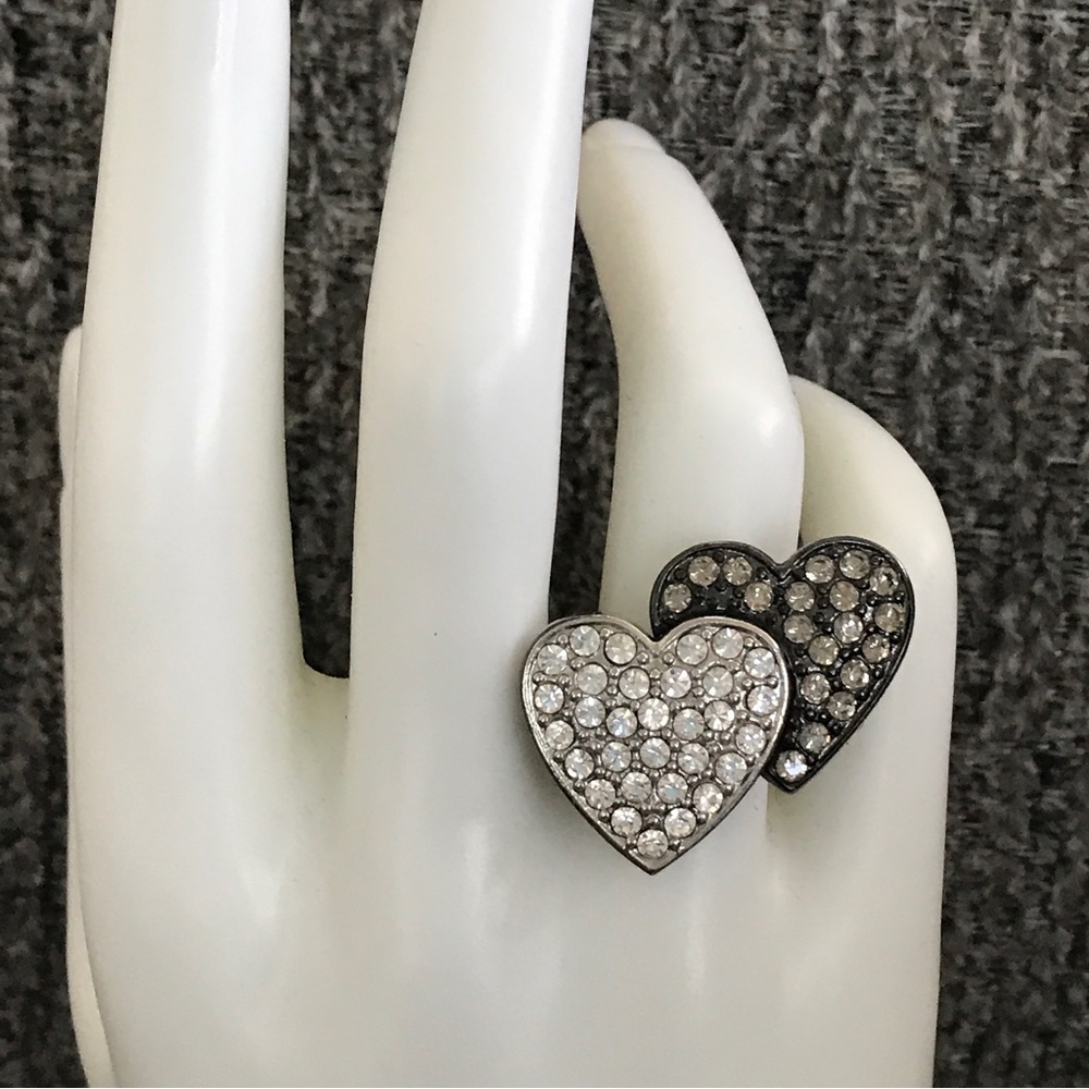 Guess heart ring size 7.25 black silver rhinestone